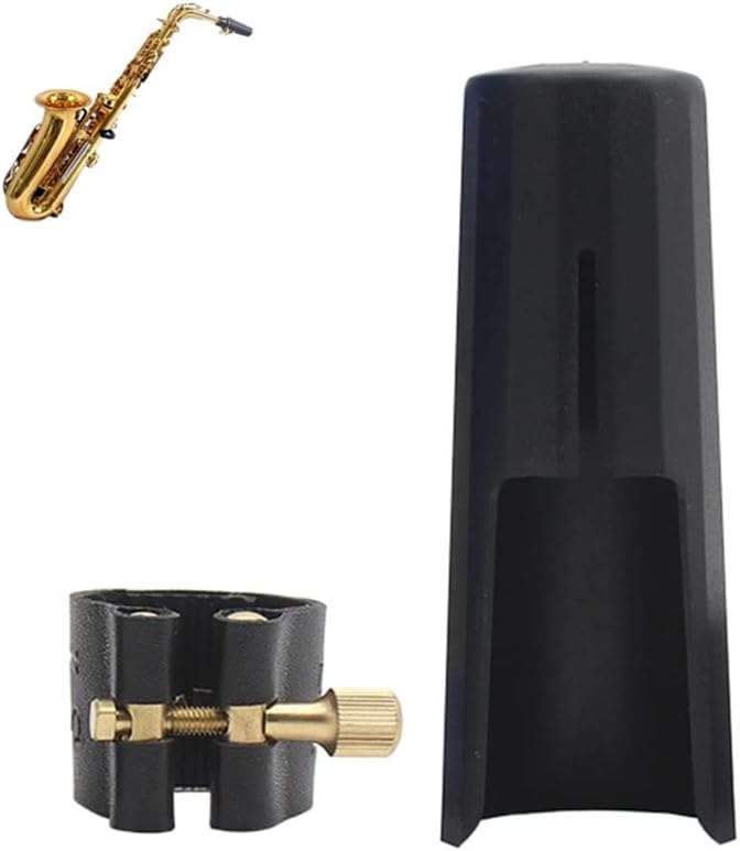 OriGlam Woodwinds Alto Saxophone Mouthpiece Cap, Leather Ligature Fastener with Plastic Mouthpiece Cap for Sax Saxophone (Alto) - Image 1